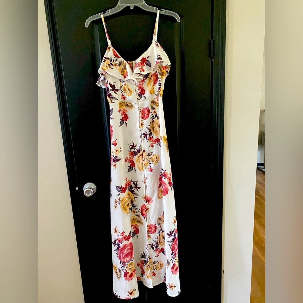 Band of Gypsies white button front floral dress